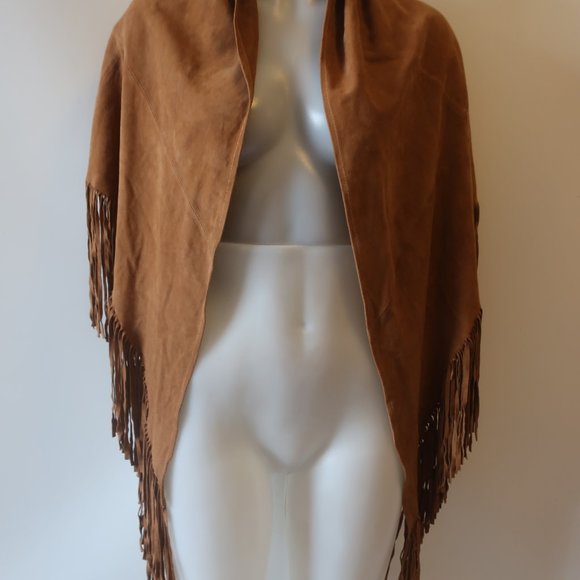 Shag Boutique Brown Faux Suede Fringe Shawl With Floral Design * - Picture 3 of 6